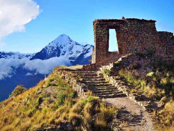 Incan Ruins and a snowcapped mountain view near Ollataytanbo